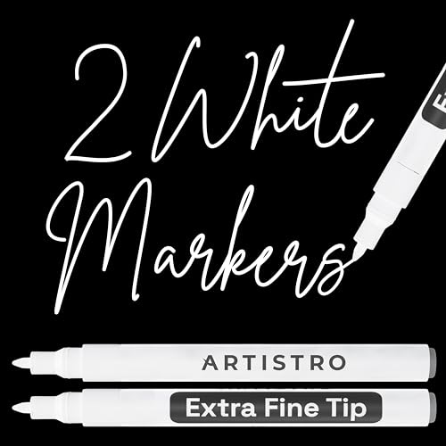 ARTISTRO 2 White Acrylic Paint Pens for Rock Painting Ceramic Wood Glass Tire Plastic - 0.7mm Extra Fine Tip Paint Markers Ideal for Labeling DIY ARTISTRO