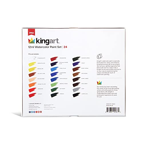KINGART Watercolor Paint, 12ml Tubes, Set of 24 KINGART