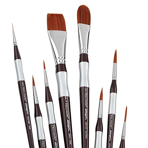 KINGART 1070C Premium Precision Mixed Media Artist Paint Brushes Set of 8, Ergonomic Comfort Short Handle, Oil, Watercolor, Acrylic Painting, Gift KINGART