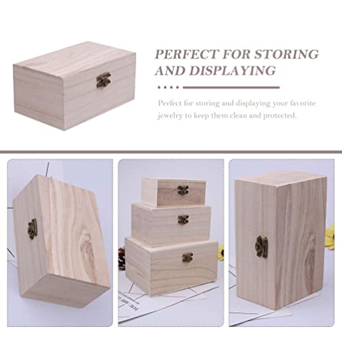 TOYANDONA 5Pcs Unfinished Wooden Boxes, Unfinished Wood Boxes Unpainted Wooden Boxes for Crafts DIY Wood Box with Hinged Lid Art Hobbies Jewelry Box TOYANDONA