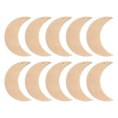 Milisten 10pcs Moon Wood Cutouts Unfinished Wooden Moon Shape Craft Blank for Home DIY Projects Craft Decor, 6. 5X10CM