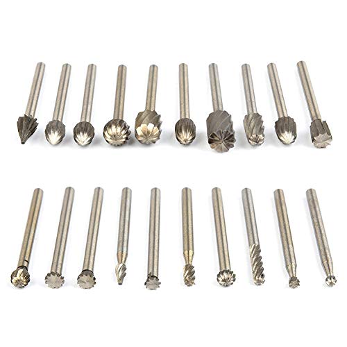 Tungsten Carbide HSS Rotary Burr Set - APlus 20pcs Wood Carving Drill Bits Set with 3mm 1/8 inch Shank for DIY Woodworking, Carving, Engraving, APlus