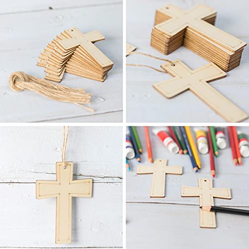 Cross Shape Wooden Cross Wood with Twines Art Unfinished Ornaments for Easter Religious and Church Events Christmas Wedding Birthday Party Christmas Zontween