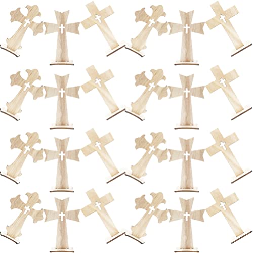 SEWACC 30pcs Cross Wood Jesus Wood Flower SEWACC