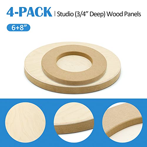 Falling in Art Unfinished Round Birch Wood Panels Kit for Painting, Wooden Canvas 4 Pack of 6 and 8" Studio 3/4" Deep, Cradle Boards for Pouring, Falling in Art