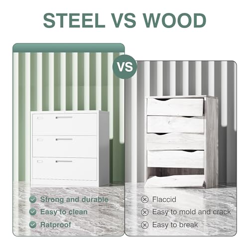 Letaya 3 Drawer File Cabinets with Lock,Metal Lateral Filing Cabinets for Home Office Organization Hanging Storage Letter/Legal/F4/A4(Assembly Letaya