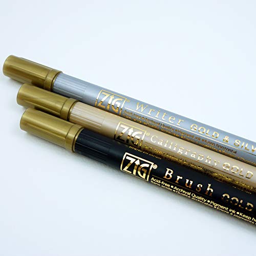Kuretake Zig Gold and Silver pens Assortment Set, Professional Quality for Artist, Christmas Card, Brush Lettering, Illustration, Card Making, Kuretake