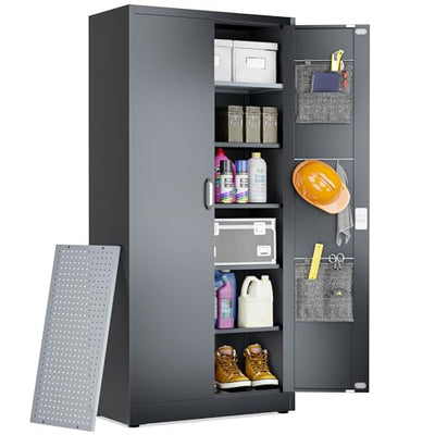 METALTIGER Locking Metal Storage Cabinet | Garage Storage Cabinet with Doors and 5 Adjustable Shelves | 71" Lockable Tool Cabinet | Heavy-Duty Metal