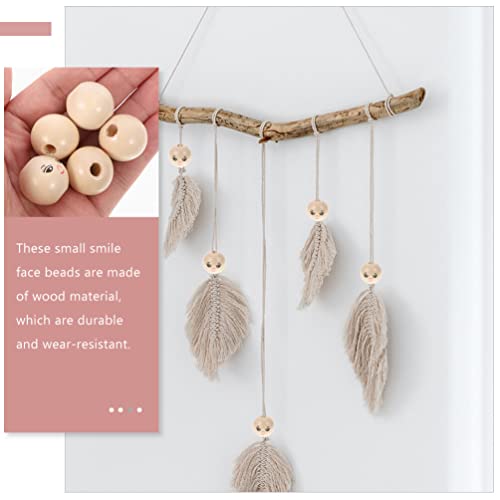 Ciieeo 50Pcs Round Wood Beads Smile Face Wood Loose Beads Bulk with Hole Doll Head Beads for Crafts Bracelet Necklace Jewelry Making 22MM Ciieeo