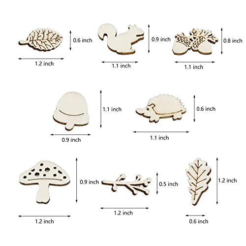 KUMGROT 100pcs Unfinished Wooden Ornament Mini Wood Pieces Mushroom Tree Squirrel Pine Cones Leaf Shaped for DIY Craft Handmade Supplies (Forest KUMGROT