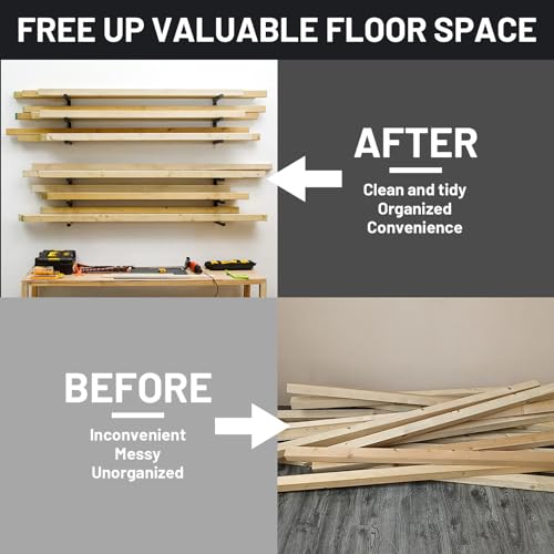 YYR Wood Organizer and Lumber Storage Rack Wall Mount, Heavy Duty Metal Shelf with 6-Level Holds Up 1200 LBS, Indoor & Outdoor Use - Black YYR