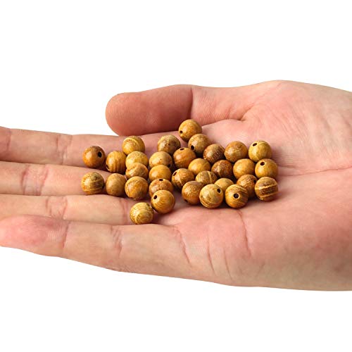 Prometis 200pcs 8mm Natural Sandalwood Round Beads Gorgeous Craft Handmade Polished Spacer Mala Pray Beads with Elastic Cord for Bracelets DIY Rosary Prometis