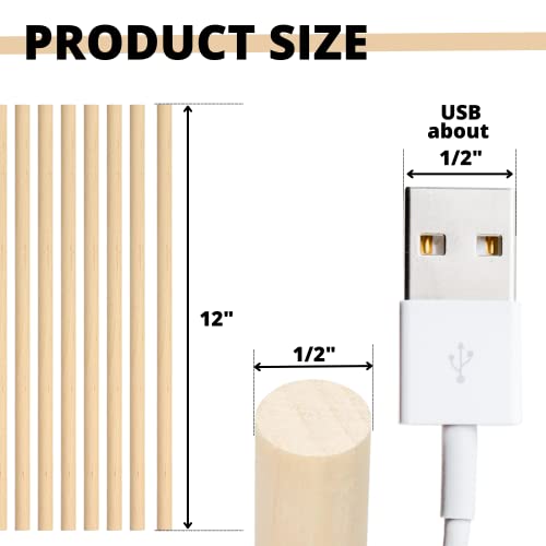 Pack of 12 Wooden Dowel Rods – 1/2 x 12 Inch Round Unfinished Wood Dowel Rod 12 Inch Wood Dowels 1/2 Inch Wooden Sticks for Crafts Wood Sticks Wooden YARRD