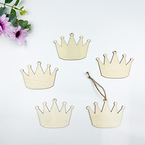 20pcs Unfinished Crown Wood Cut Out Crown Wood DIY Crafts Cutouts Blank Wooden Crown Shaped Hanging Ornaments JEKEJIAJIU