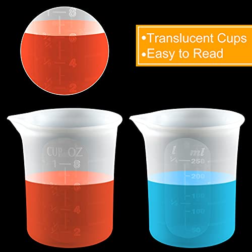 Coopay 250 ml Silicone Measuring Cups for Resin Non-Stick Mixing Cups Glue Tools, Precise Scale for for Resin DIY Craft Jewelry Making, 6 PCS Coopay