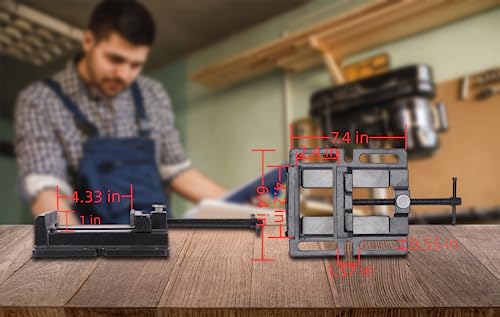 Drill Press Vise,4" Heavy Duty Bench Vise, Bench Clamp Vise,Drill Press Vice with Multi-Groove Vice Jaw Pads and Quick Adjustment Button ZTUKOMN