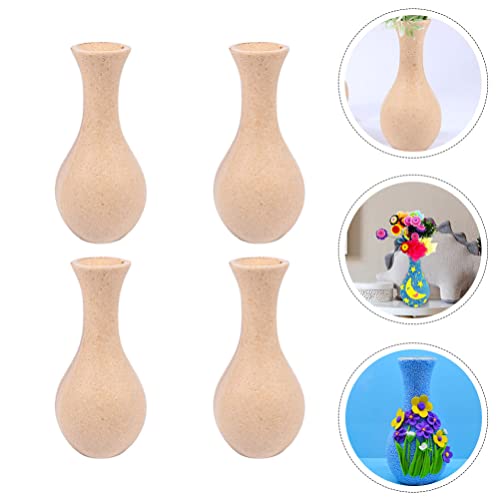 Happyyami 4pcs Unfinished Wood Vase Blank Flower Vase Bud Vase Paint Your Own Vase Natural Flower Container for DIY Hand Painting Flower Craft Kit Happyyami