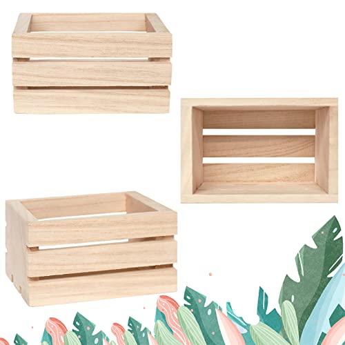 Aweyka 4 Pack Mini Rustic Wooden Crates, Decorative Wood Crates Unfinished Wood Box, Crate Box Wooden Storage Box for Kitchen, Office, Bedroom, Aweyka