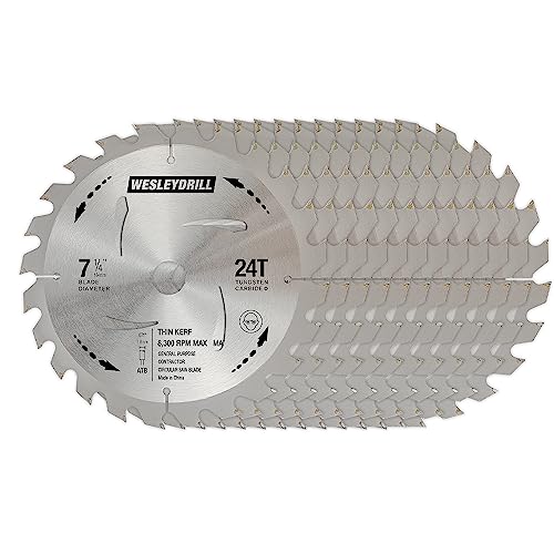 wesleydrill 12 Packs Circular Saw Blade Set, 7-1/4" x 24-Tooth, Carbon Steel, 5/8 Inch Arbor, DIY Cutting for Wood, Laminate, Wood Composites, wesleydrill