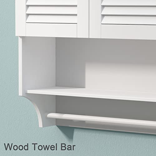 ChooChoo Medicine Cabinet with Towels Bar, 23.6" L x8.9 W x29.3 H MDF Material Bathroom Wall Cabinet, 2 Doors Over The Toilet Space Saver Storage ChooChoo