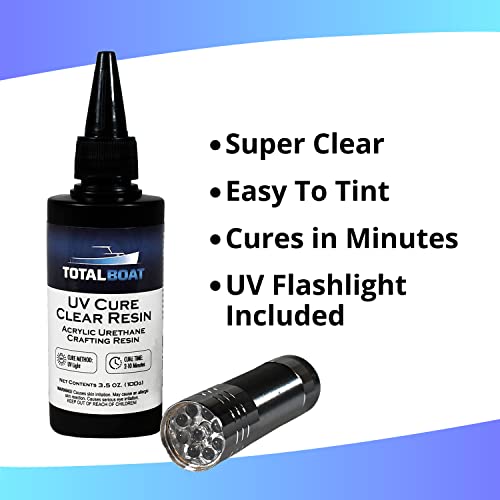 TotalBoat 200g UV Cure Clear Acrylic Resin with UV Flashlight for Resin Curing - Kit for DIY Jewelry Making, Small Resin Crafts, and Protective TotalBoat