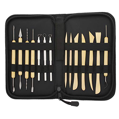 US Art Supply 14-Piece Pottery, Clay Sculpture & Ceramics Tool Set with Canvas Zippered Case US Art Supply