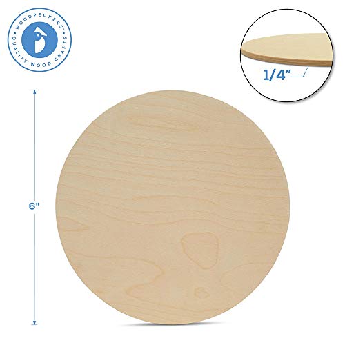 Wood Circle Disc 6 inch Diameter, 1/4 inch Thick, Birch Plywood, 3 Piece Pack of Unfinished Round Wooden Circles for Crafts by Woodpeckers Woodpeckers