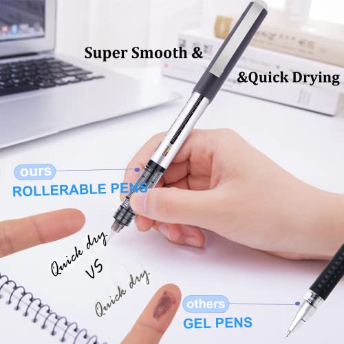 EYEYE 0.5mm Extra Fine Tip Pens Rollerball Black Pens Fine Point, Liquid Ink Roller Ball Pens Black Ink Rollering Ball Point pens, Black Free Ink EYEYE