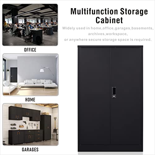 GREATMEET Locking Metal Storage Cabinet with 2 Adjustable Shelves, Office Cabinet with Storage Shelves and Double Doors, 42”H Steel Cabinet for GREATMEET