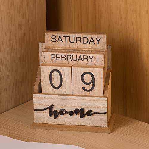 Perpetual Calendar Wooden Blocks Calendar for Home Office Desk Date Week Month Accessories (Natural Wood Calendar) Aovdy