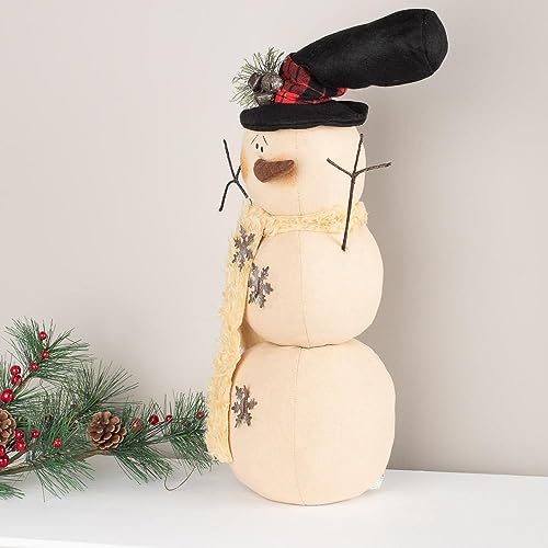 Factory Direct Craft Rustic Muslin Snowman with Top Hat and Rusty Bells Primitive Fabric Snowman for Christmas Decorations and Holiday Gifting Factory Direct Craft