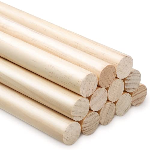Pack of 12 Wooden Dowel Rods – 1/2 x 12 Inch Round Unfinished Wood Dowel Rod 12 Inch Wood Dowels 1/2 Inch Wooden Sticks for Crafts Wood Sticks Wooden YARRD
