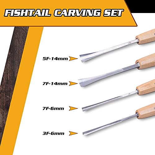 Schaaf Wood Carving Tools Set of 4 | Chisel Set with Canvas Case | Fishtail Gouges to Reach into Spaces Other Chisels Can’t | Razor Sharp CR-V 60 Schaaf Wood Carving Tools