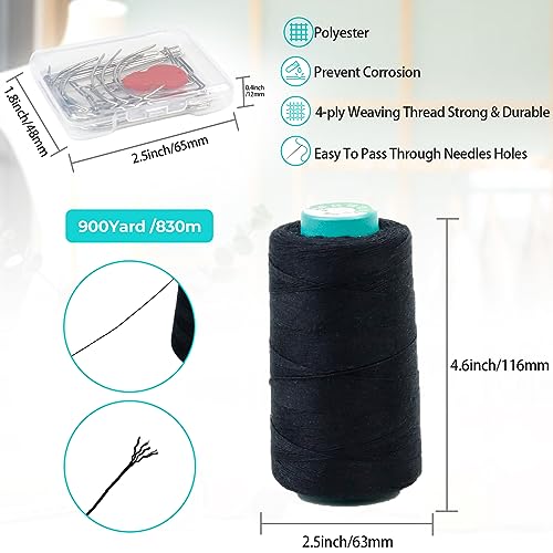 900 Yards Hair Extension Thread Sewing,FIVEIZERO Threads Hair Weave Threads with 30 Pieces T/C/J/I Needles Using for Hand Sewing,Hair Extensions,Wig FIVEIZERO