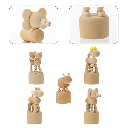 BESPORTBLE 4pcs Wooden Push Up Toys Dog Elephant Unfinished Wooden Peg Doll Kids Finger Puppets Wood Animal Figurines Dancing Animal Giraffe Press BESPORTBLE