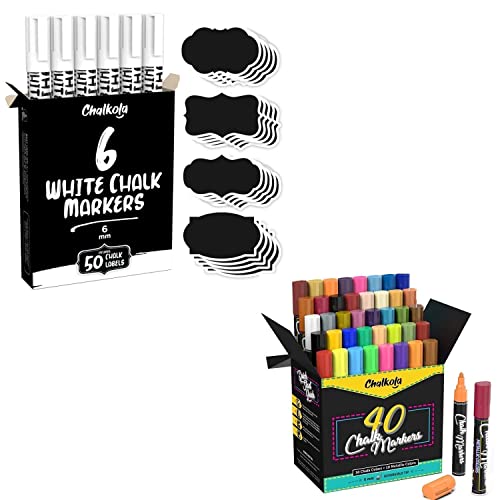 Chalkola All Color Bundle - 6 White 6mm + 40 Markers 6mm Chalkola