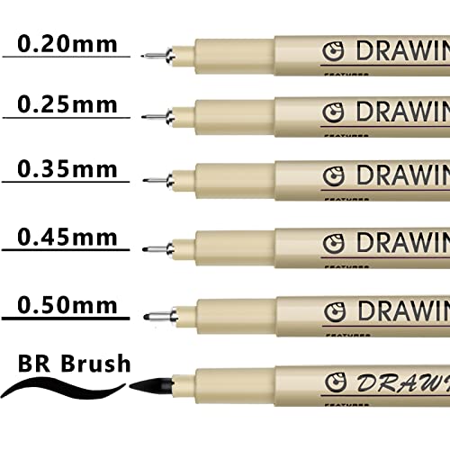 Micro Fineliner Drawing Art Pens: 6 Black Fine Line Waterproof Ink Set Artist Supplies Archival Inking Markers Pigment Liner Journaling Sketch KOUSICOO