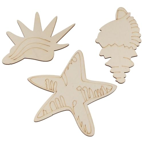 Uniquer 30Pcs Ocean Animal Unfinished Wood DIY Crafts,Sea Animal Unpainted Wood Slices,Octopus Whale Dolphin Seahorse Fish Wooden Painting for Uniquer