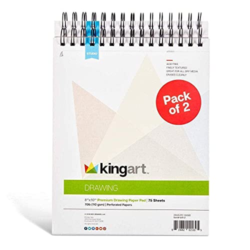 KINGART 8” x 10” Wire Bound Drawing Paper Pads, 70 lbs., Set of 2, (641-2) White KINGART