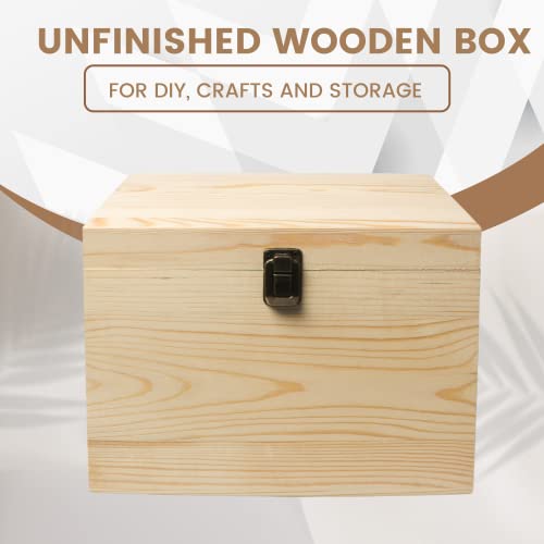 10x7x7-Inch Unfinished Wooden Box with Hinged Lid & Front Clasp for DIY Art Project Crafts Woodcraft Keepsake - Easy to Stain Paint Wood Burning VIKOS Products