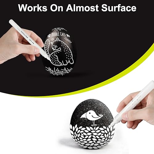 SFAIH Acrylic White Paint Pens - 8 Pack 2-3MM Medium Tip & 0.7MM Extra Fine White Paint Marker for Rock Painting, Wood, Metal, Fabric, Plastic, SFAIH