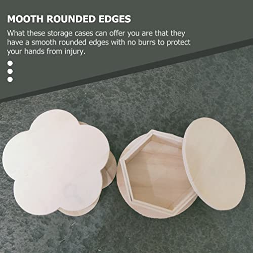 VOSAREA 2Pcs Wooden Storage Boxes Unfinished Hexagon Shaped Jewelry Box with Flower Lid Vintage Trinket Box Key Holder Container Case Jar for Earring VOSAREA