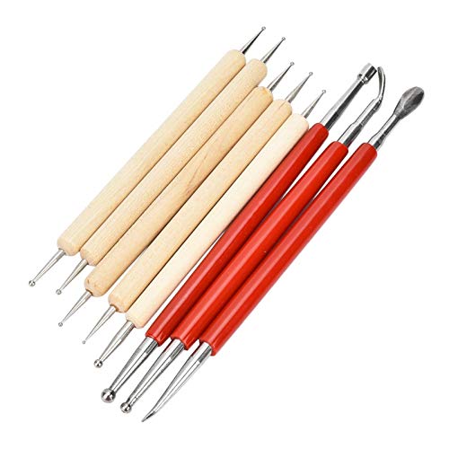 8Pcs DIY Hand-Made Leather Craft Carving Stylus Tool Spoon Double Head Point Drill Pen Kit Set Stainless Steel Sculpting Set Convenient Steel Tip Oumefar