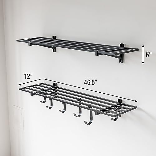 StoreYourBoard 2 Pack Heavy Duty Garage Wall Shelves, 1' x 4' Wall Mount Storage Shelf with Hooks, Holds 200 lbs Each StoreYourBoard