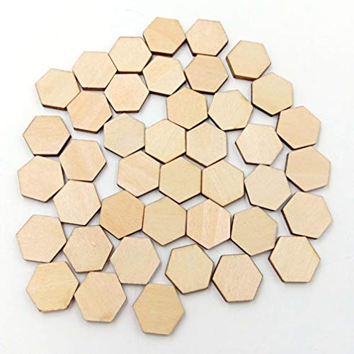 SEWACC 200pc Unfinished Wood Craft Wood Shapes Wood Slices Honeycomb Wood Chips Festival Wood Ornaments Wood Honeycomb Cutouts Wooden Tile Beehive SEWACC