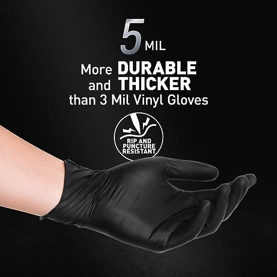 OKIAAS Black Disposable Gloves Large, Vinyl Gloves Disposable Latex Free, 5 mil, 50 Count, for Food Prep, Household Cleaning, Hair Dye, Tattoo OKIAAS