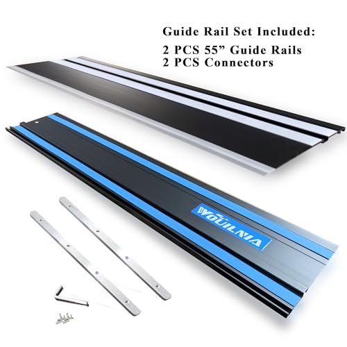 110" Plunge Track Saws Guide Rail for Makita Festool, Includes 2 PCS 55" Aluminum Extruded Guided Rails and 2 Guide Rail Connectors for Woodworking WOUILNIA