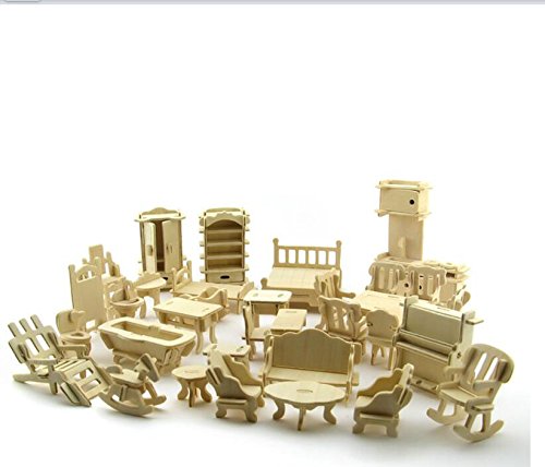 NWFashion 17" Wooden Dream Dollhouse 2 Floors with Furnitures DIY Kits for Christmas Party Dollouse (Gothic Furnitures Sets) NWFashion