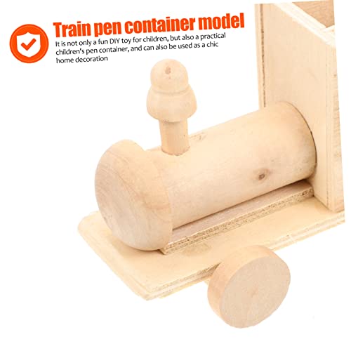 Gogogmee 2Pcs DIY Train Pen Holder Unfinished Blank Pen Cup Kids Painting Wood kit Small Unfinished Wood Basket Cute Pen Pot Statues Unfinished Wood Gogogmee