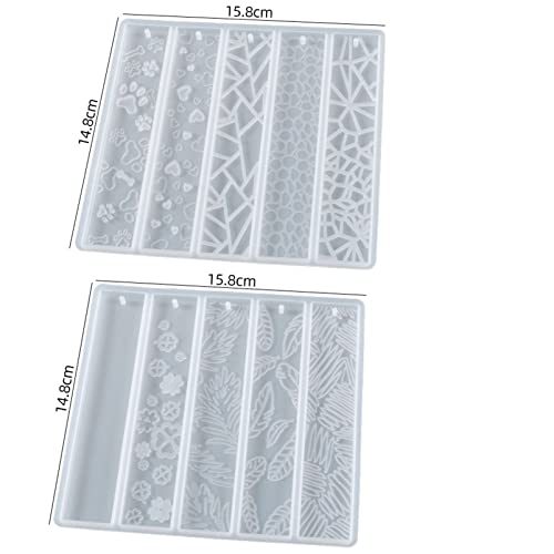 2 Set of Bookmark with Tassel Silicone Resin Mold Rectangle Leaves Texture Flower Shaped Epoxy Silicone Casting Molds Bookmark for Reading Book 10 Qinlunuho